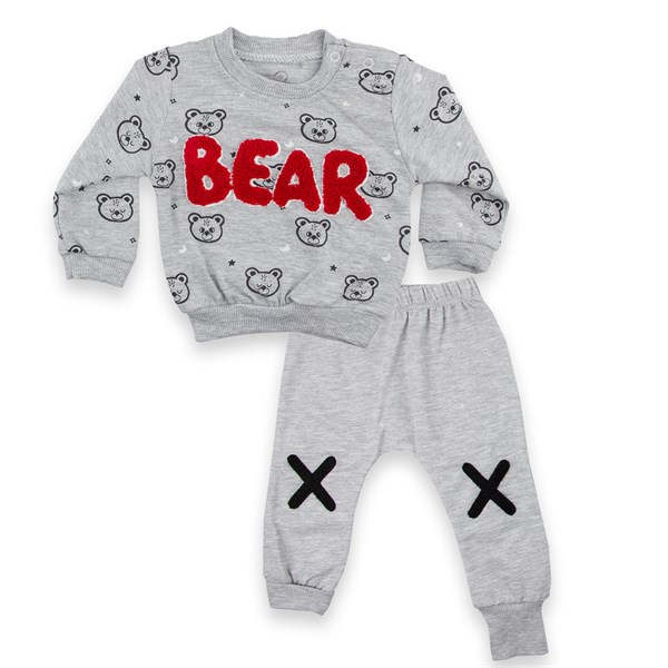 Vipbebe Erkek Bebek Aycık Baskılı Bear Nakışlı İkili Takım