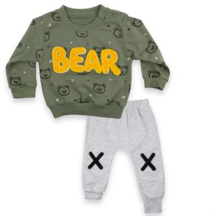Vipbebe Erkek Bebek Aycık Baskılı Bear Nakışlı İkili Takım